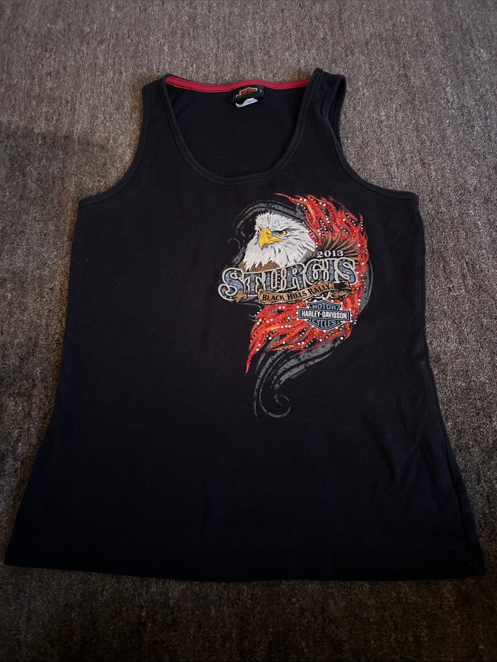 Harley-Davidson Black Tank Top with Red and White Eagle Graphic